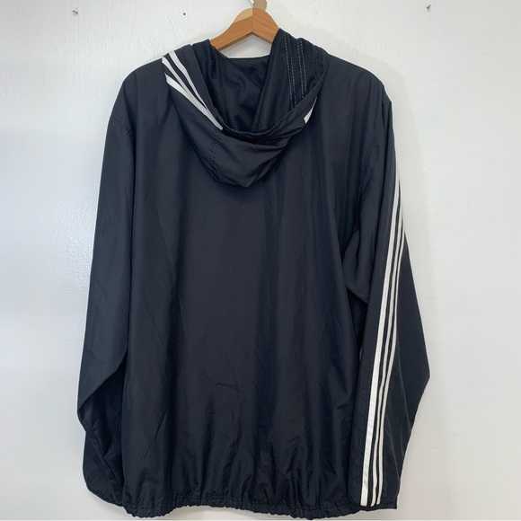 Adidas Windbreaker Jacket Men Large Black White Stripes Hood Pockets Track Y2K - Picture 5 of 11